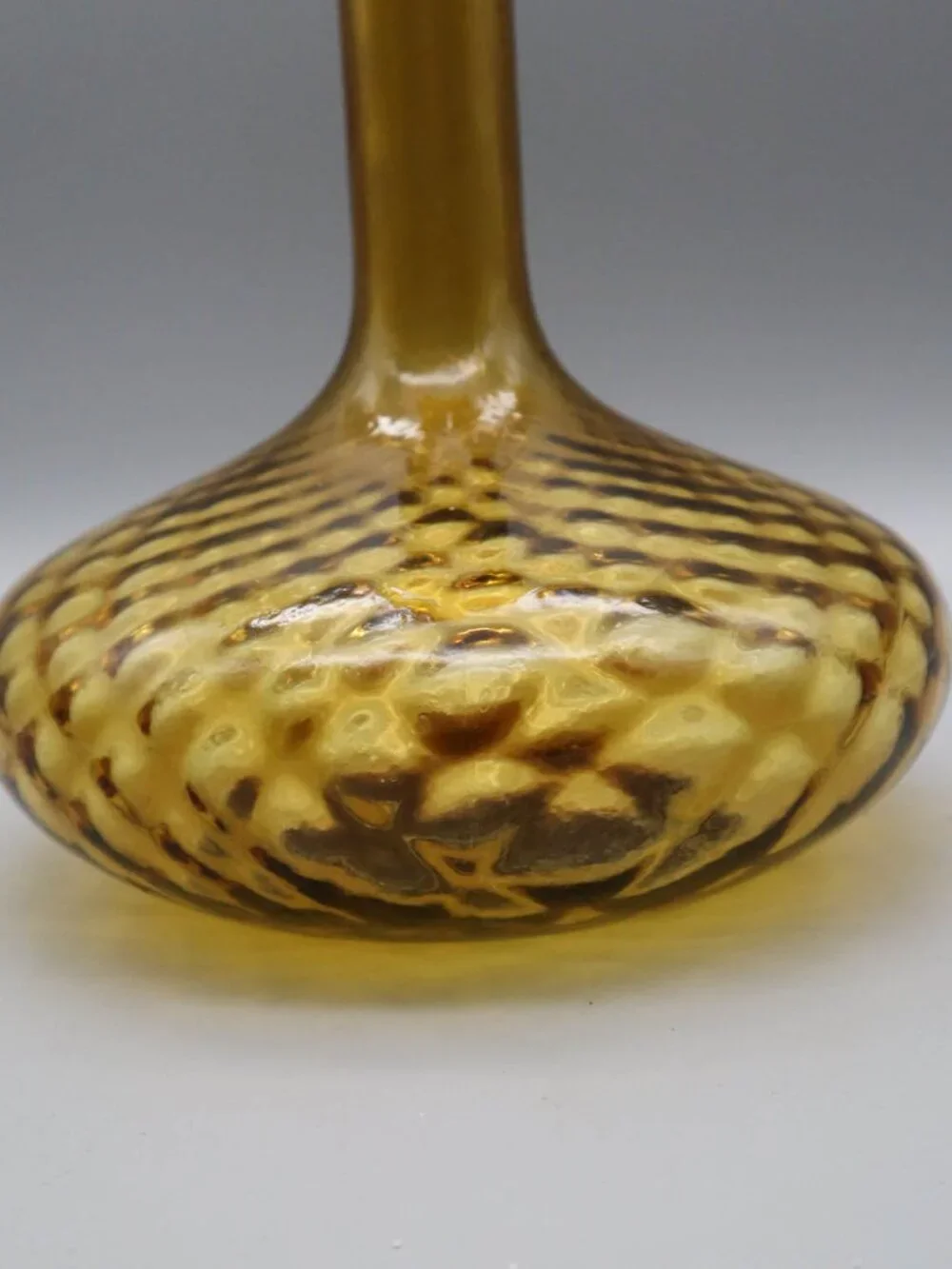 Vtg '60s Italian Empoli Amber Glass Genie Bottle Decanter Optic w/ Globe Stopper